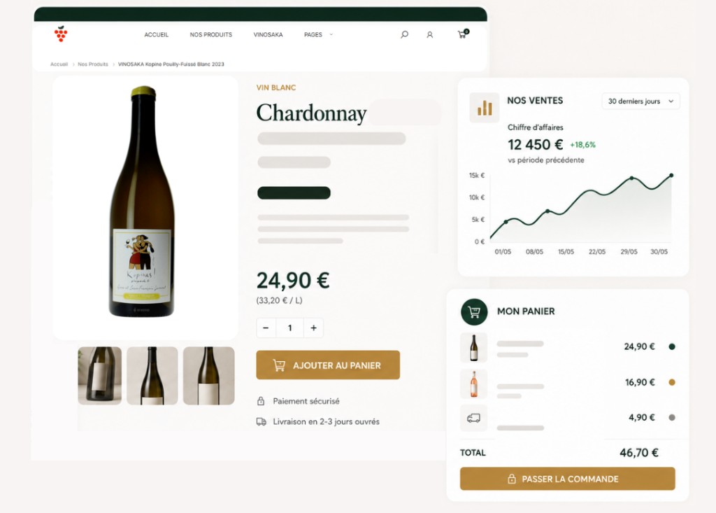 Aperçu d'une boutique en ligne vigneron personnalisée