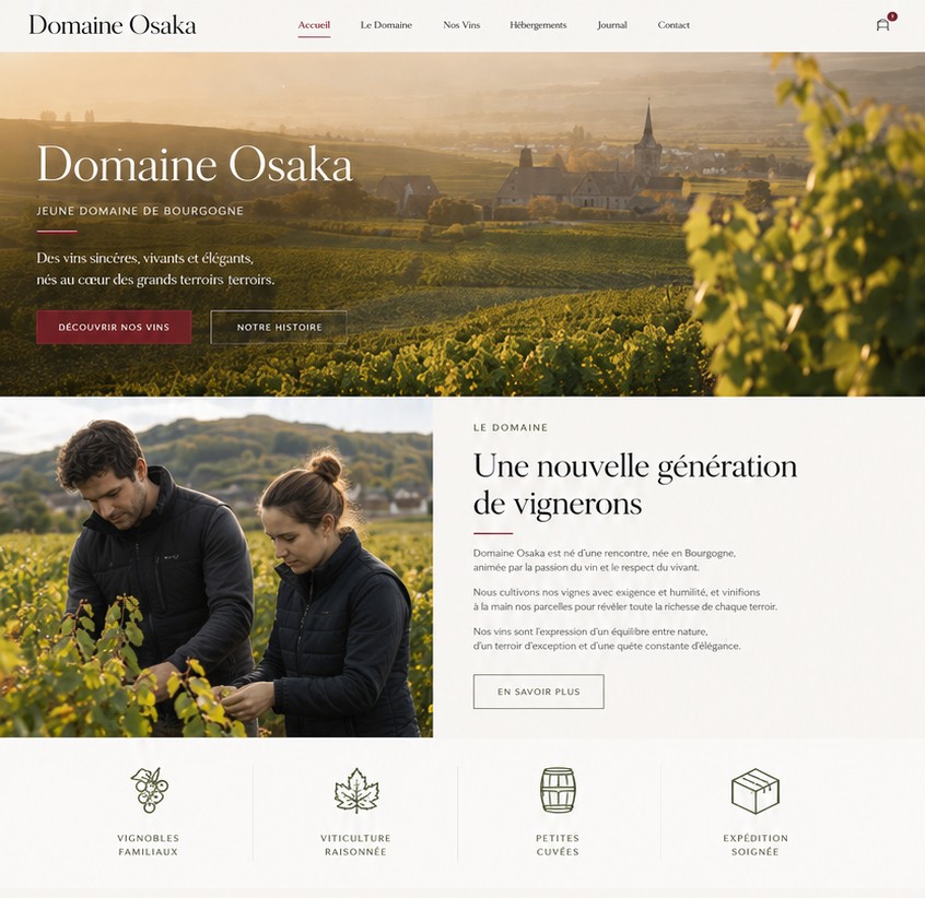 Aperçu d'un site e-commerce vigneron en marque blanche
