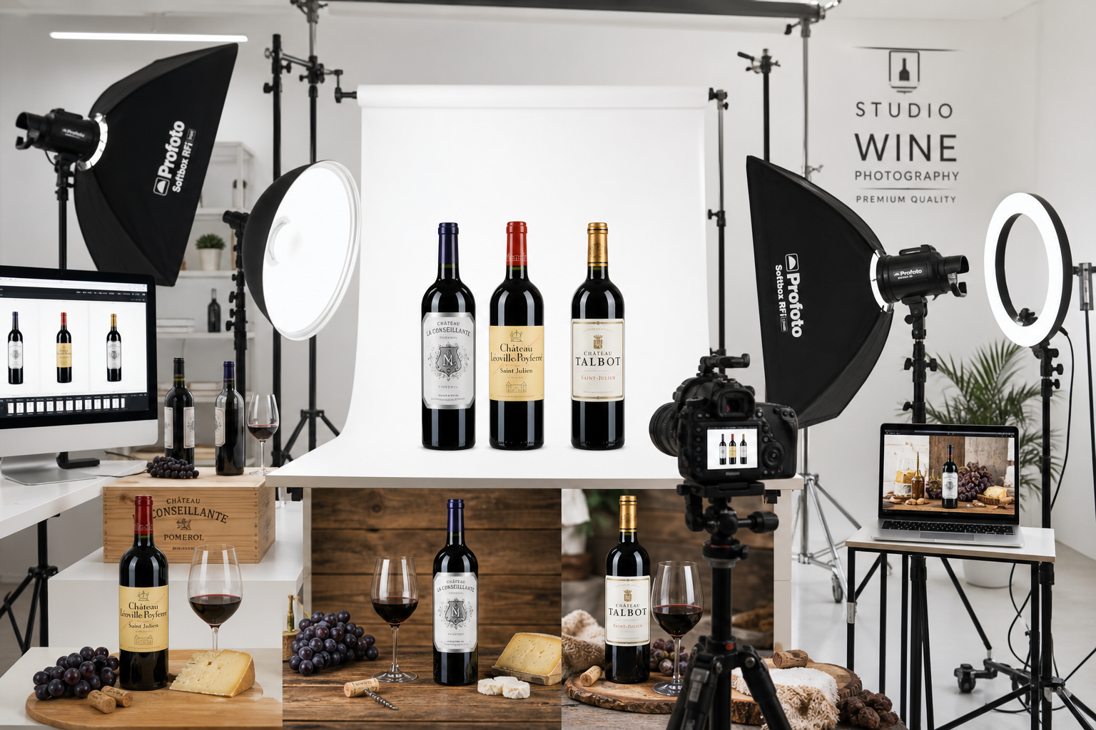Studio photo professionnel pour bouteilles de vin