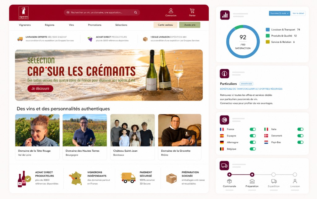 Aperçu du site de vente directe des Vignerons Indépendants